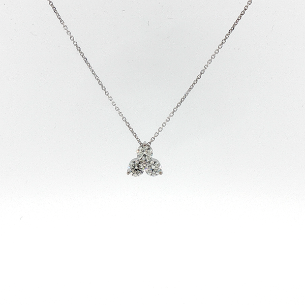 Three-Stone Diamond Trefoil Pendant Necklace in White Gold