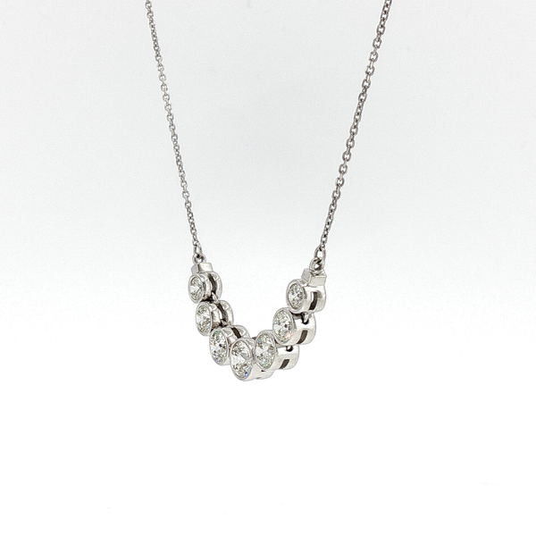White Gold Bezel-Set Diamond Curved Bar Necklace