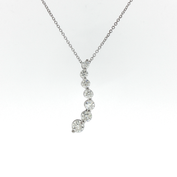 Graduated Diamond Curved Pendant Necklace in White Gold