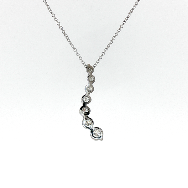 Graduated Diamond Curved Pendant Necklace in White Gold