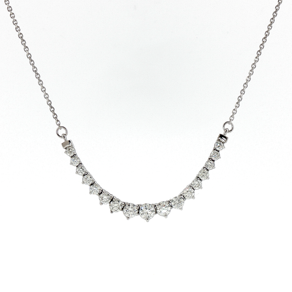 Graduated Diamond Curved Bar Necklace in White Gold