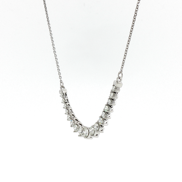 Graduated Diamond Curved Bar Necklace in White Gold