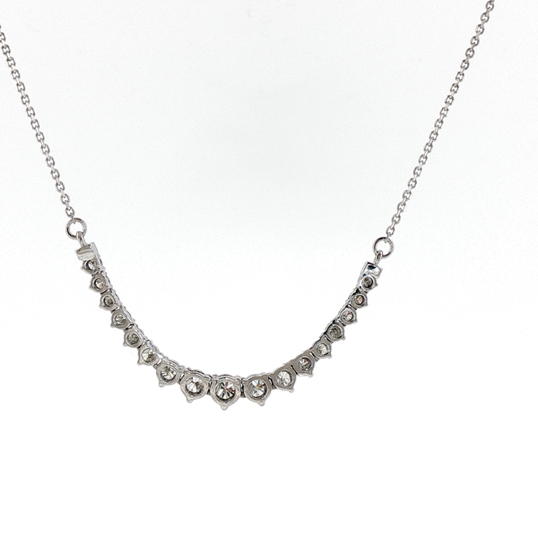 Graduated Diamond Curved Bar Necklace in White Gold