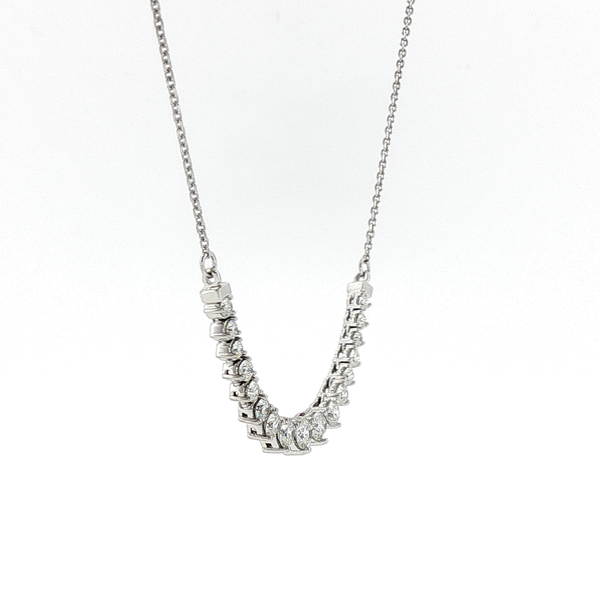 Graduated Diamond Curved Bar Necklace in White Gold