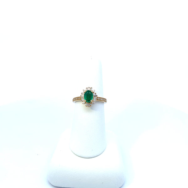 Emerald Ring with Baguette Diamond Accents