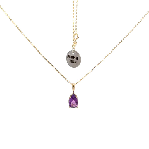"Purple Reign" Amethyst Raindrop/14kt. yellow gold pendant/14 kt. yellow gold chain