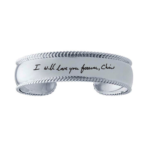 Engravable Sterling Silver Rope-Edge Cuff Bracelet